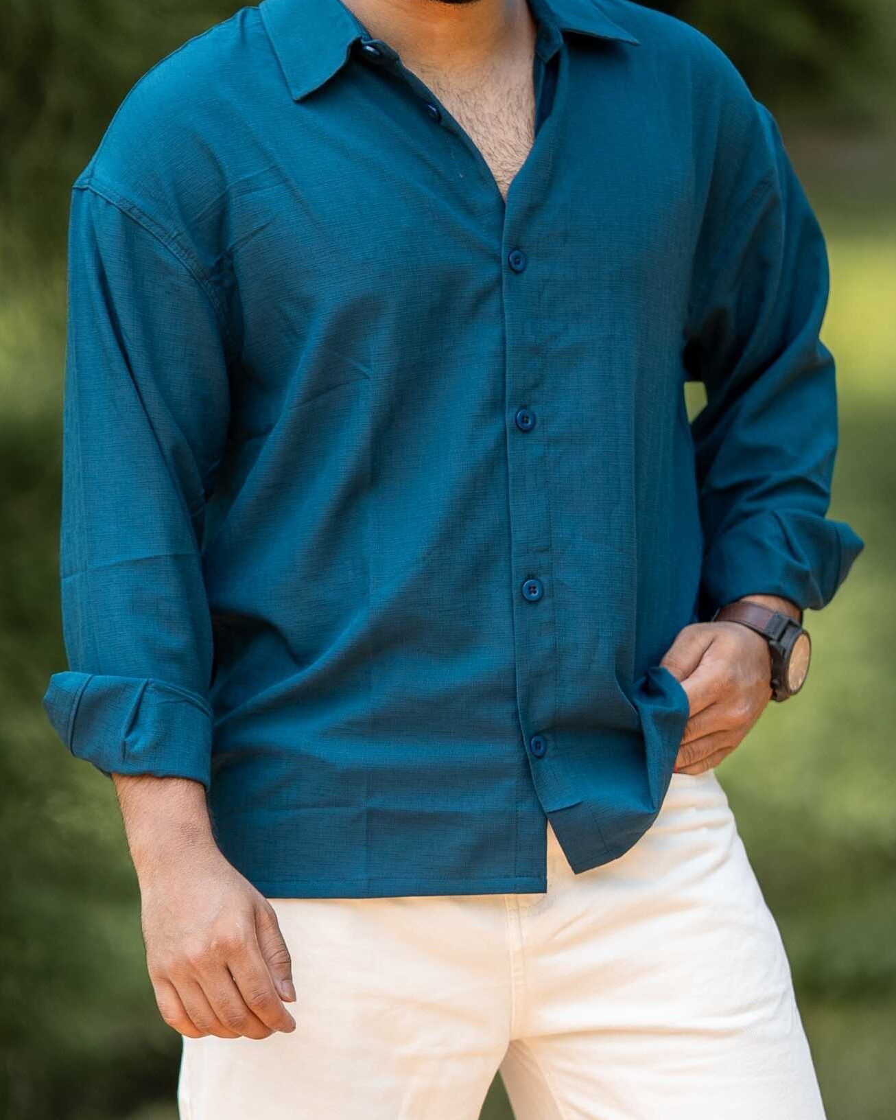Micro-Stitch Boxy Shirt | Blue