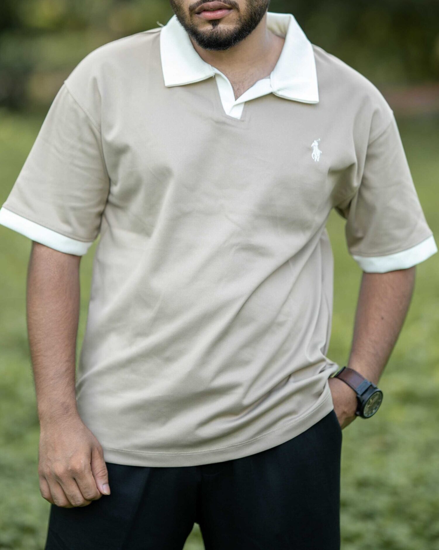 Contrast Collar & Cuff Polo | White Sand