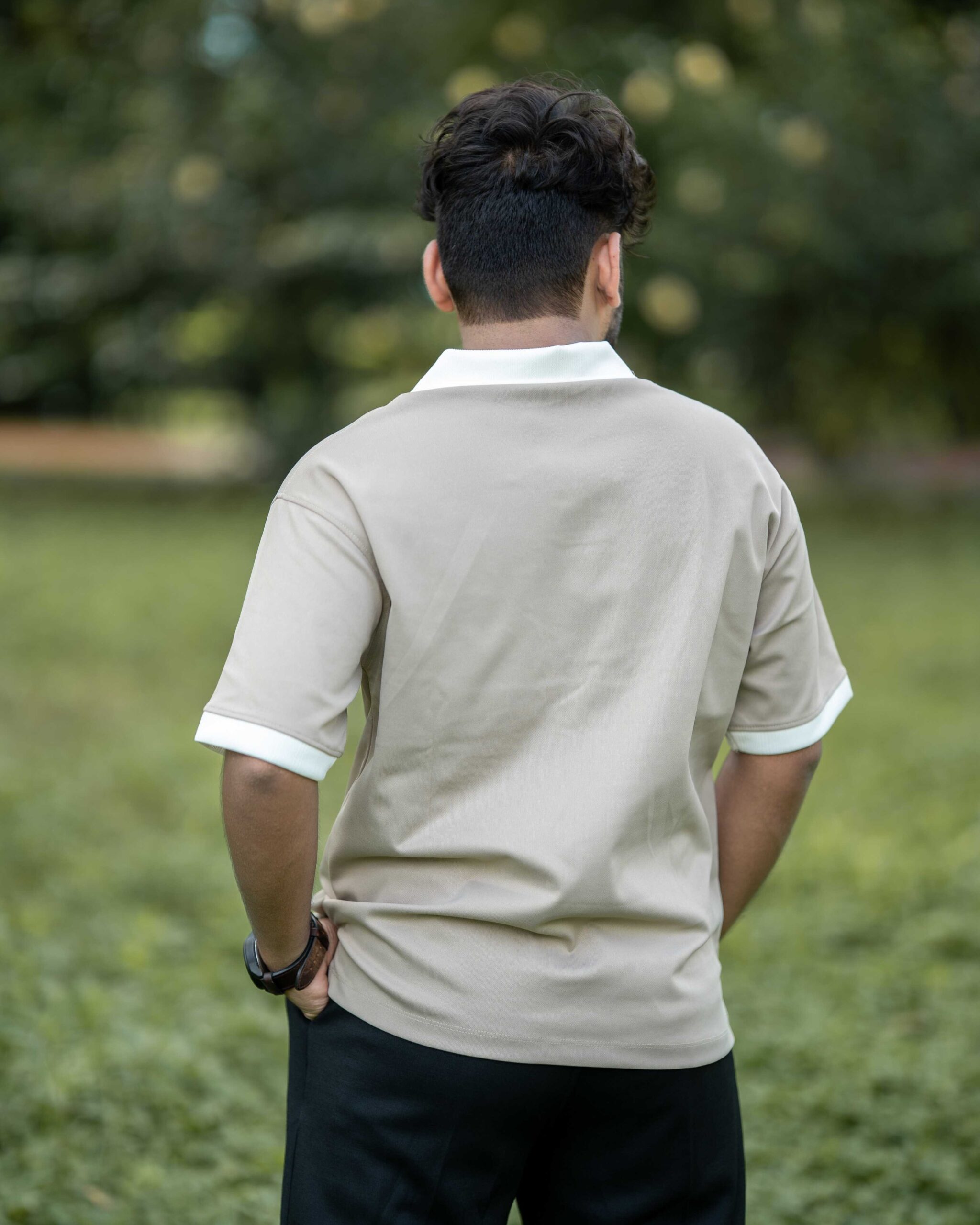Contrast Collar & Cuff Polo | White Sand - Image 2