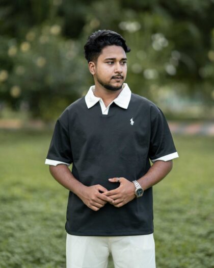Contrast Collar & Cuff Polo | Black